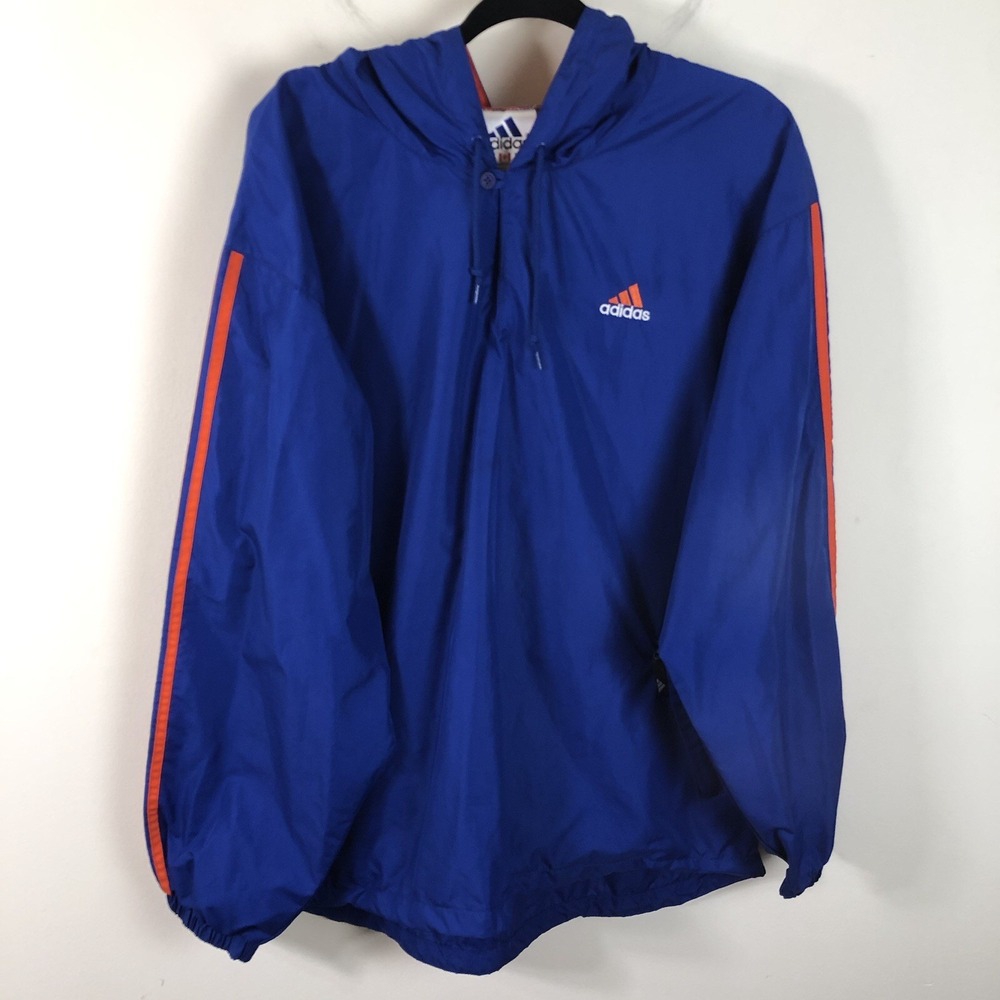 Vintage Adidas Vented Hood Pullover Windbreaker Jacket Men's L Blue Orange